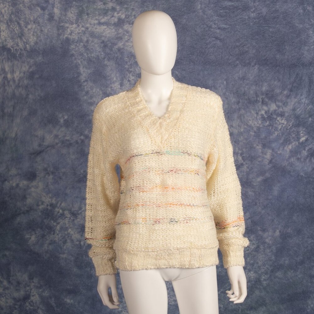 Vintage Suzuya Cream Rainbow Weave Knit Sweater France S M